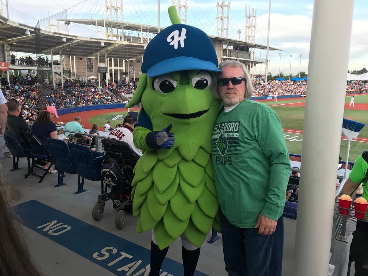 Mark Watson with Hillsboro Hops mascot